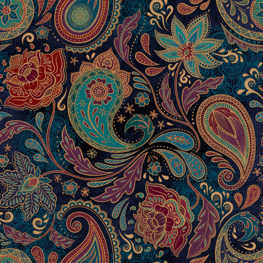 Jewel-toned Boho Paisley - Sapphire Wallpaper⁠