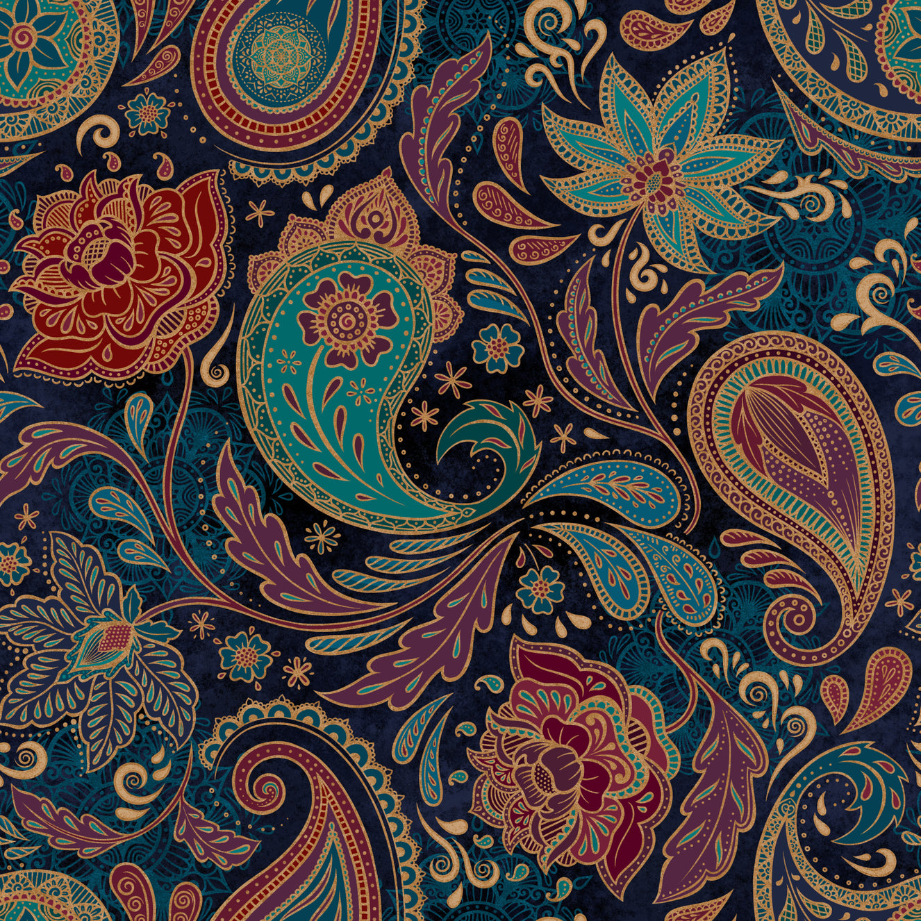 Jewel-toned Boho Paisley - Sapphire Wallpaper⁠
