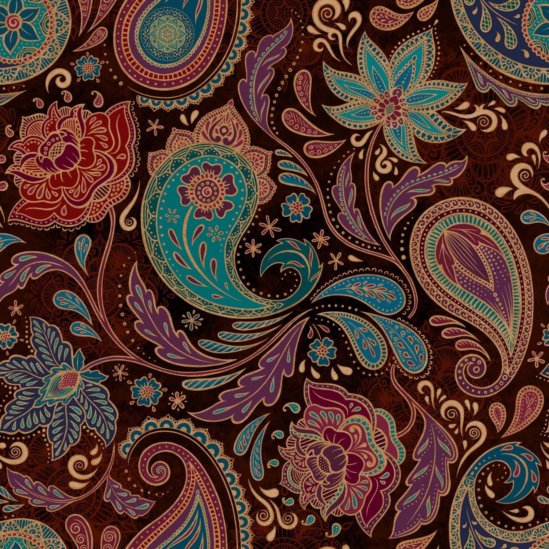 Jewel-toned Boho Paisley - Ruby Wallpaper⁠