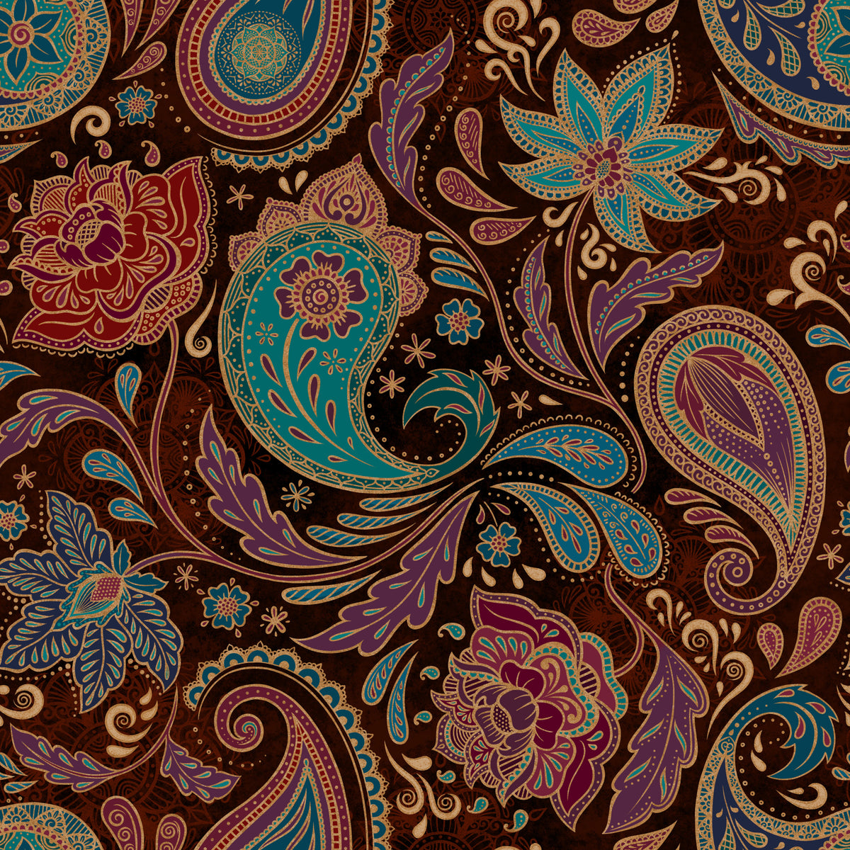 Jewel-toned Boho Paisley - Ruby Wallpaper⁠ in your room — zoomed