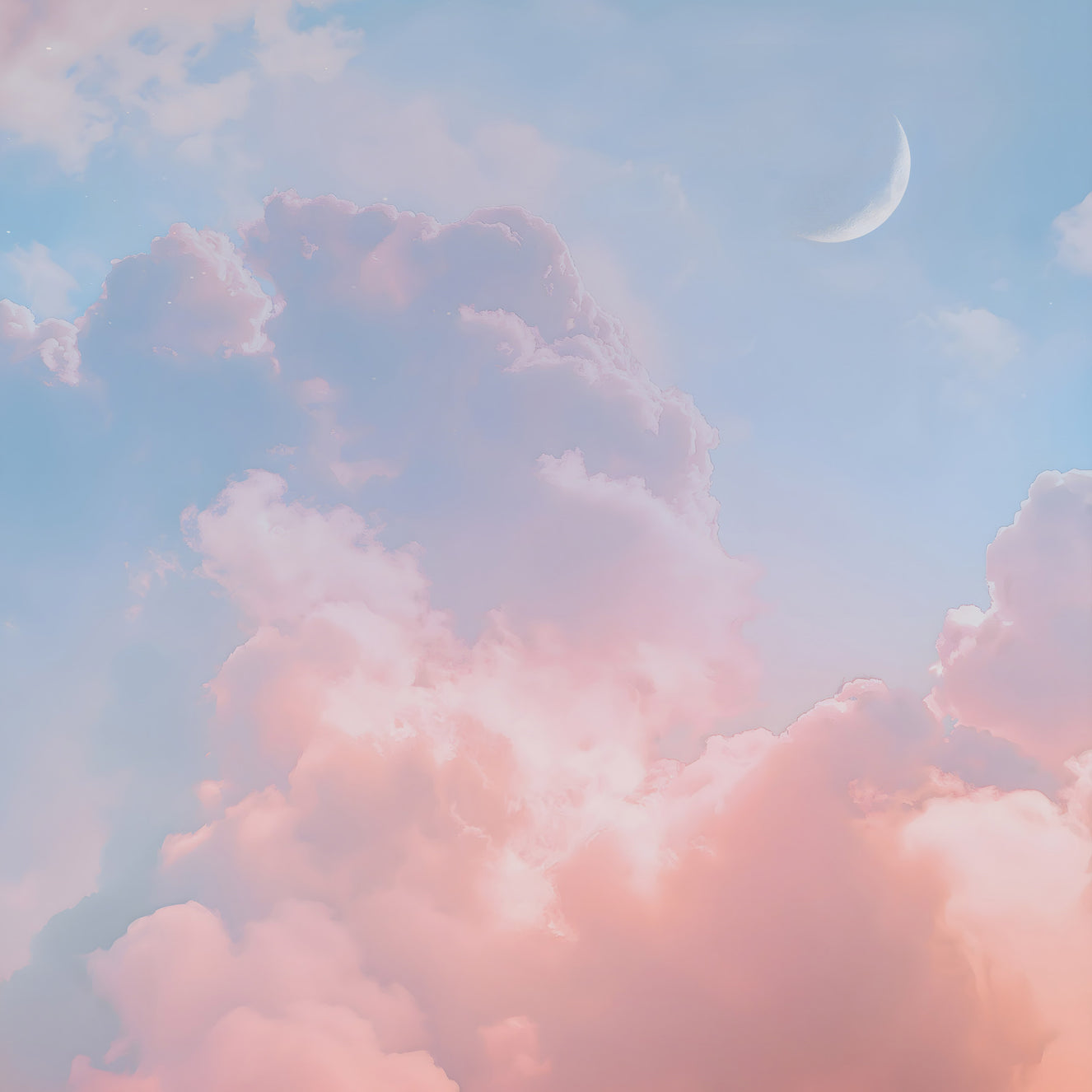 Cloudy Pastel Sunset Sky Crescent Moon Wall Mural