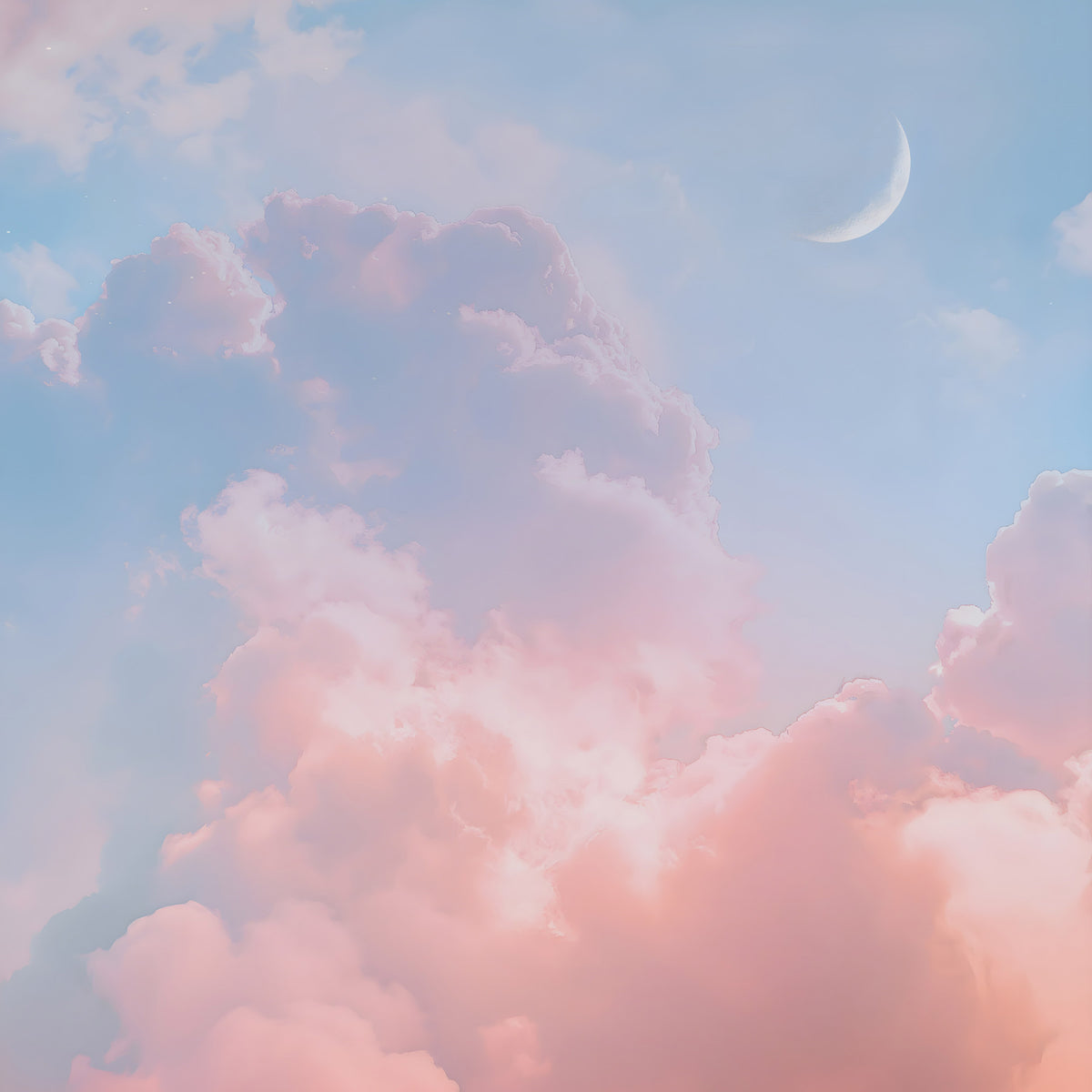 Cloudy Pastel Sunset Sky Crescent Moon Wall Mural in your room