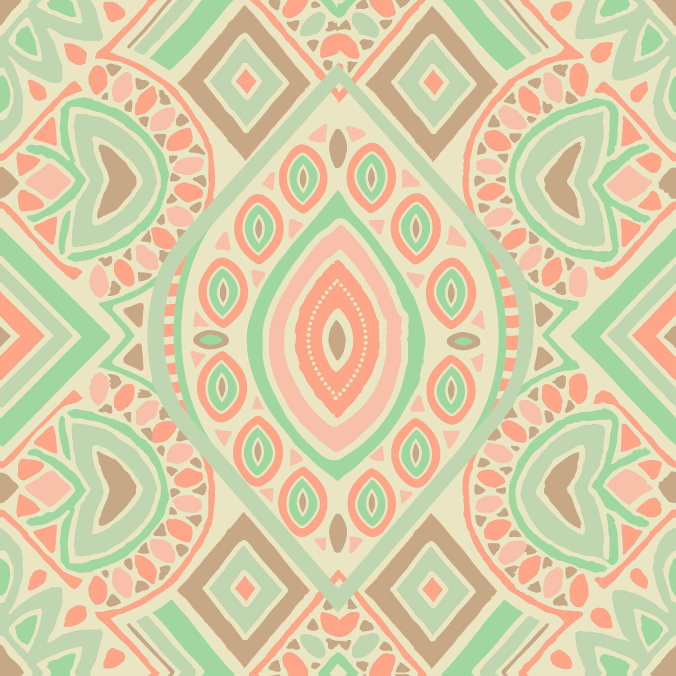 Boho Aztec Pattern Pastel Emerald Green  Wallpaper⁠