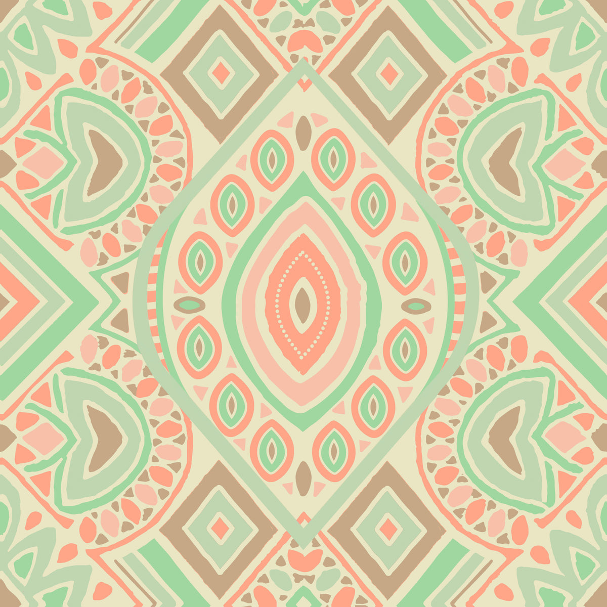 Boho Aztec Pattern Pastel Emerald Green  Wallpaper⁠ in your room