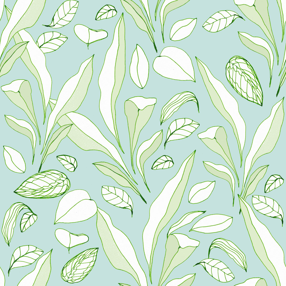 Hand Drawn Tropical Leaves Wallpaper⁠ in your room — zoomed