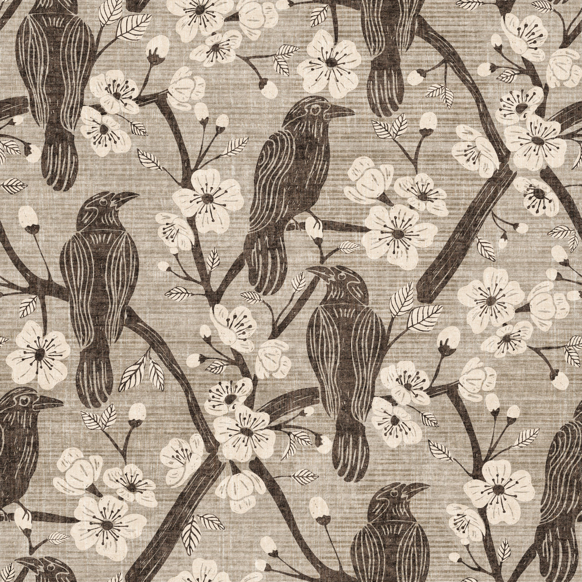 Bloom & Crows Taupe & Ivory Wallpaper⁠ in your room — zoomed