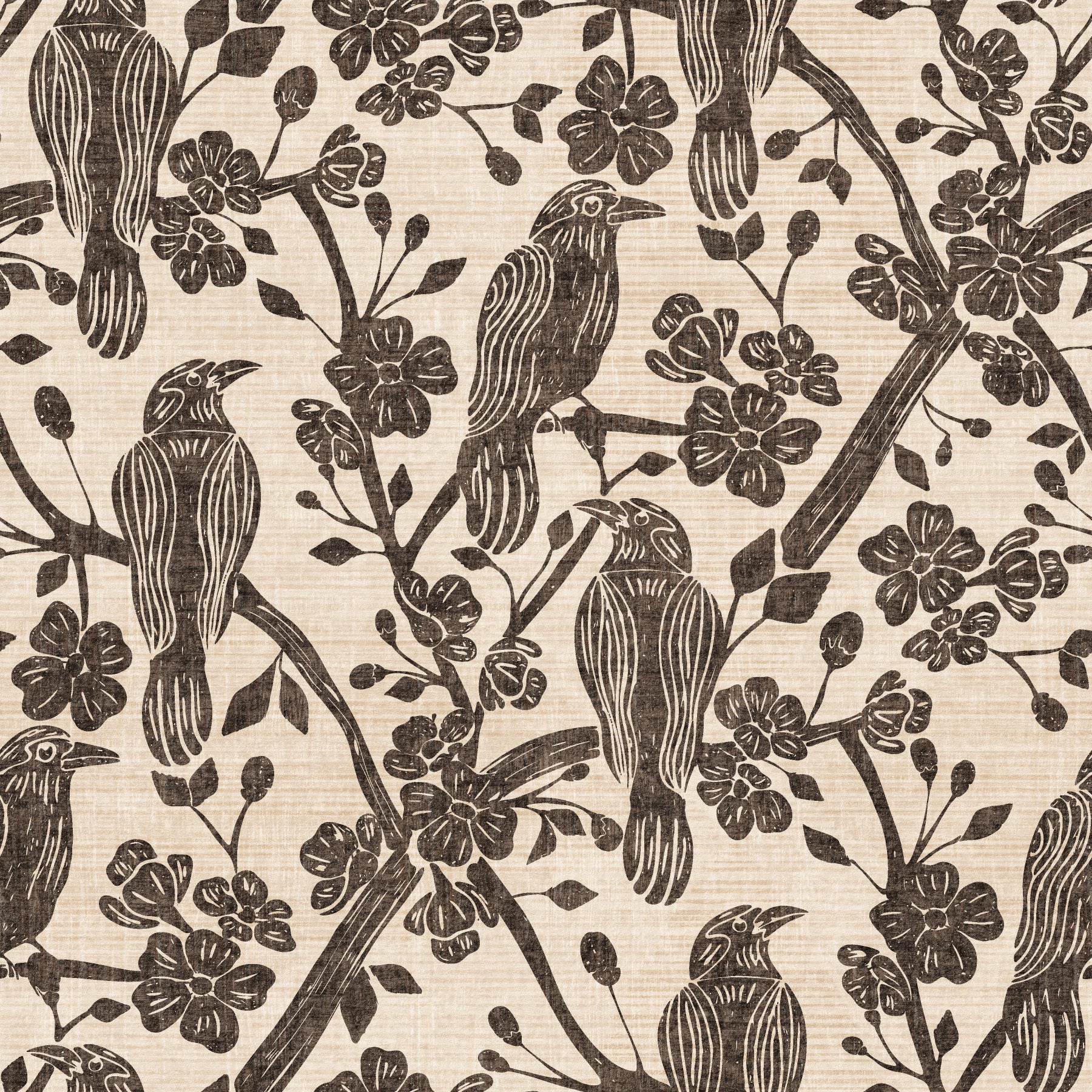 Blossom & Crow Charcoal & Cream Wallpaper⁠ in your room — zoomed