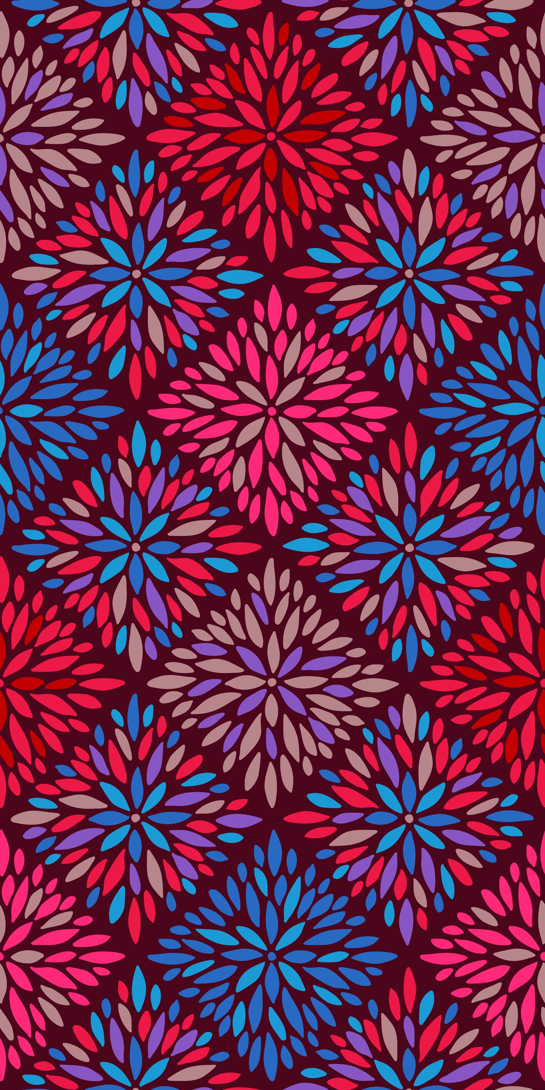 Dahlia Diamonds Boho Floral Tile Maximalist Cherry Red Pink Blue Purple Wallpaper⁠
