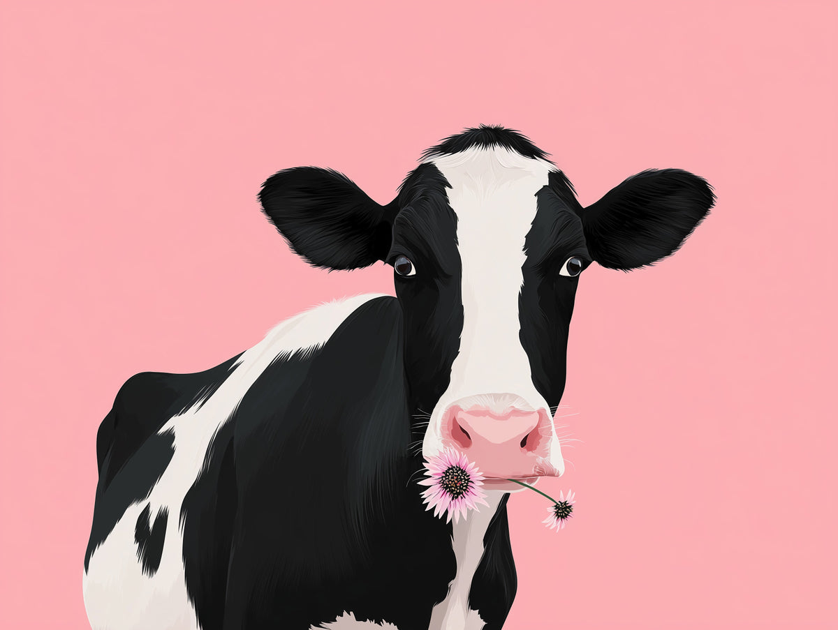 Cow with Blossom Charm Wall Mural in your room