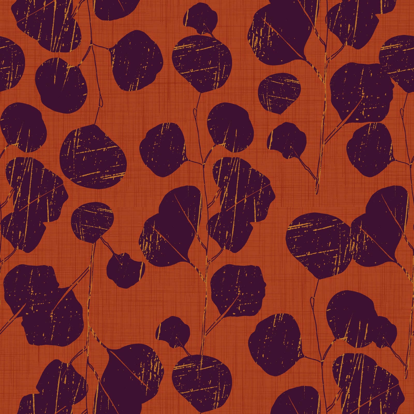 Boho Jewel Tone Botanical Plum Leaves Terracotta  Wallpaper⁠