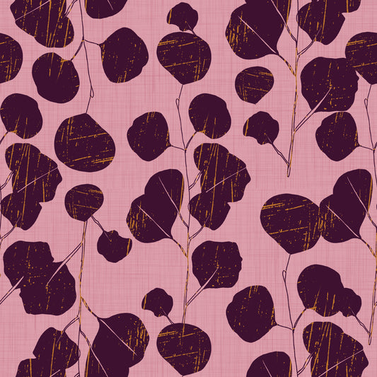 Boho Jewel Tone Botanical Plum Leaves Pink Wallpaper⁠
