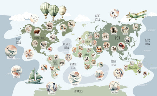 Adventure Wildlife Map  Wall Mural