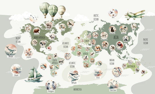 Green Globetrotter's World Map Wall Mural