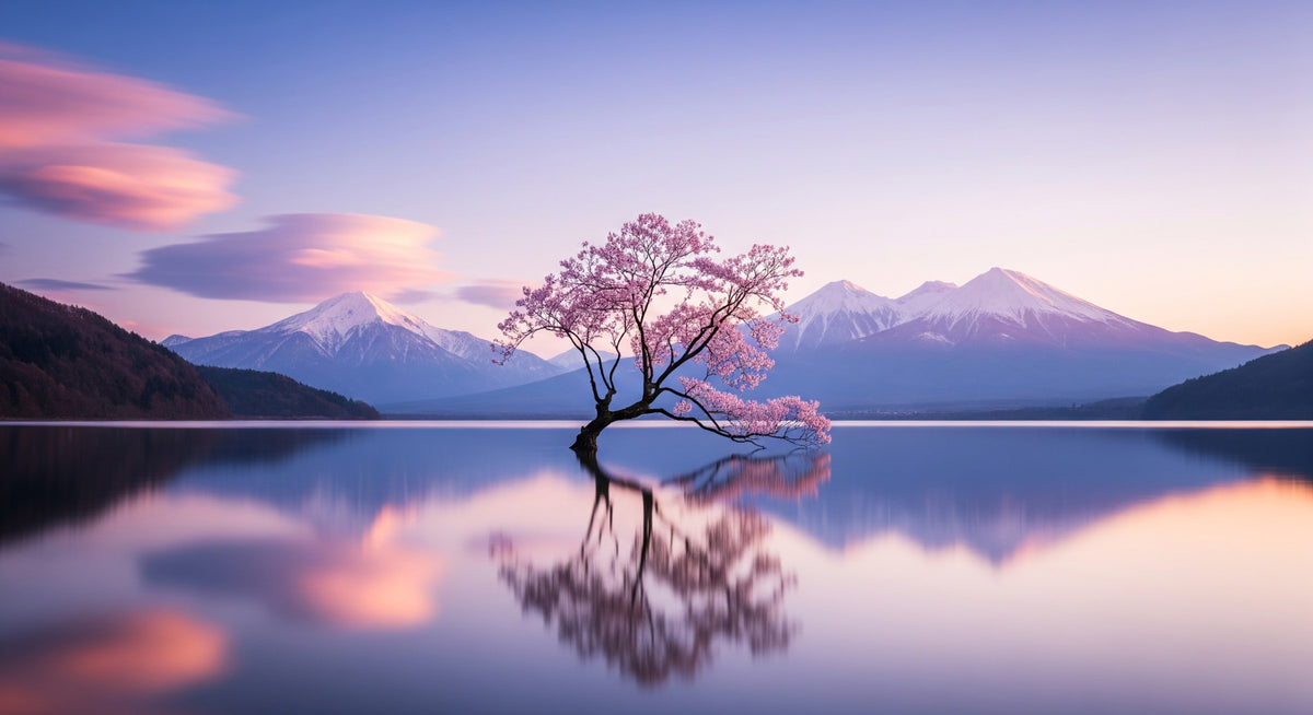 Blossom Mirror Tranquil Mountain Reflection Wall Mural in your room — zoomed