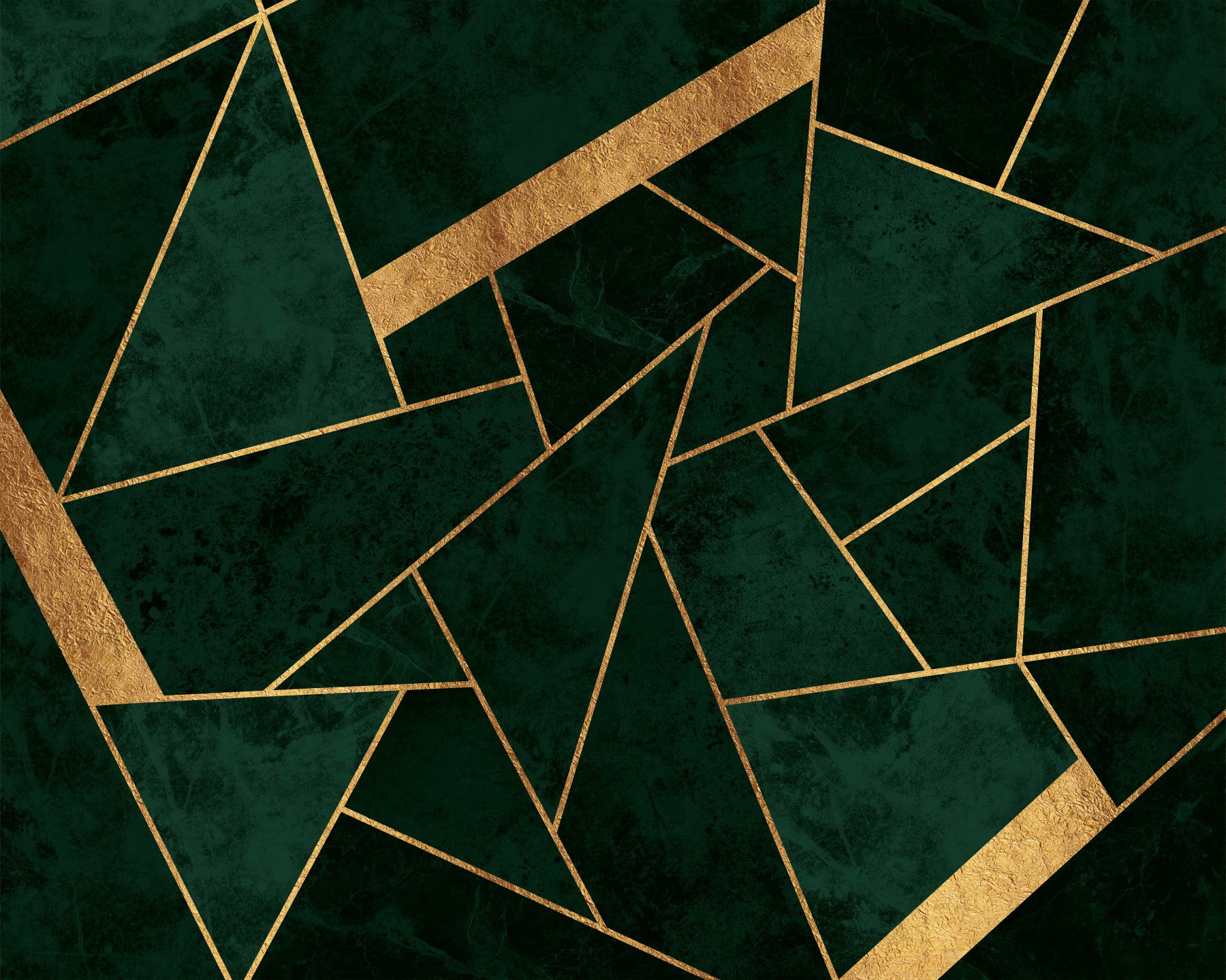 Dark Green Emerald and Gold Mosaic Wall Mural