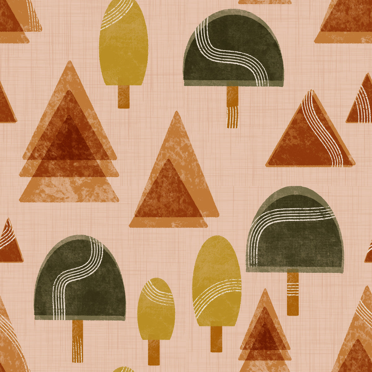 Retro Woodland Tapestry - Blush Mid Century Trees Wallpaper⁠ in your room — zoomed