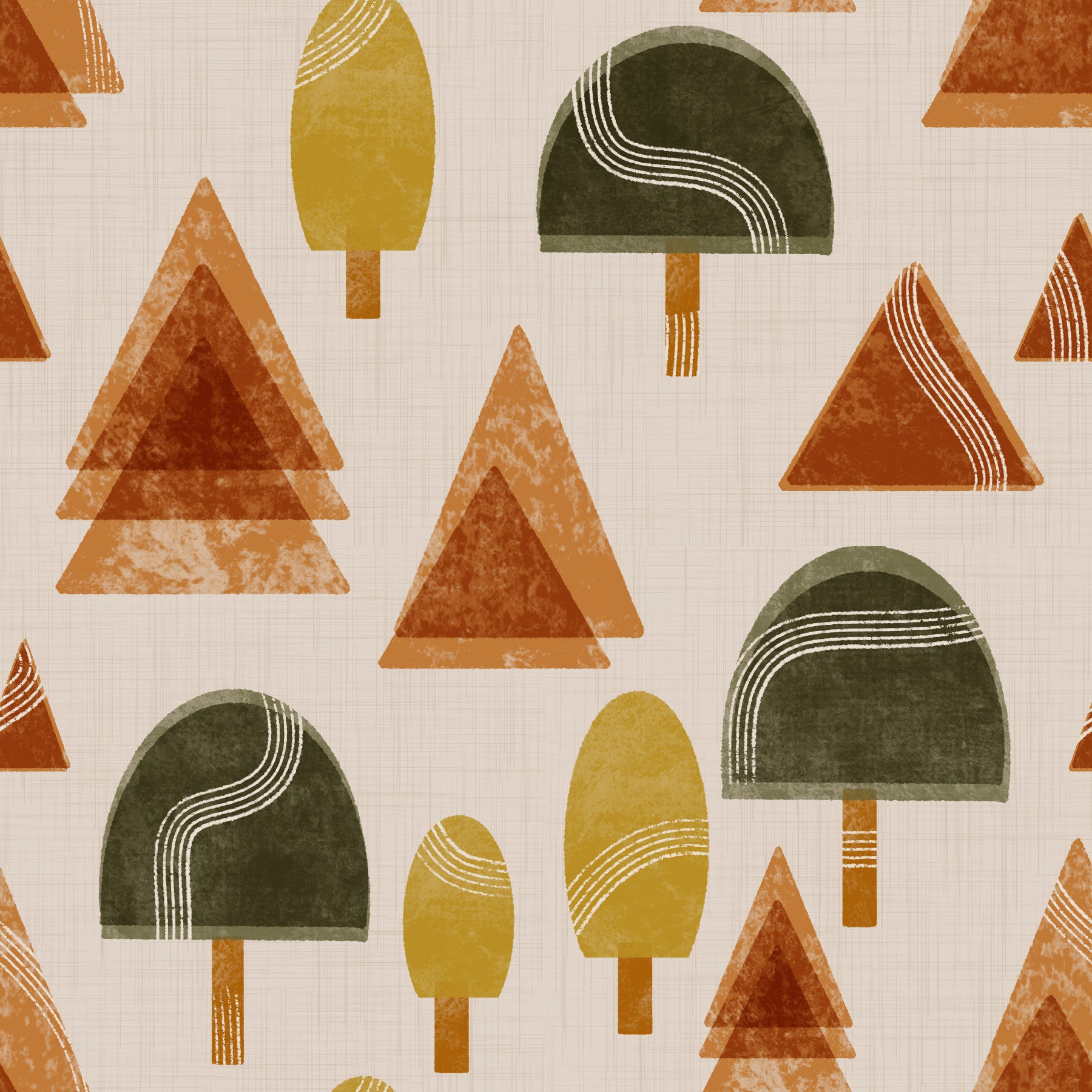 Retro Woodland Tapestry - Mid Century Modern Trees Wallpaper⁠ in your room — zoomed