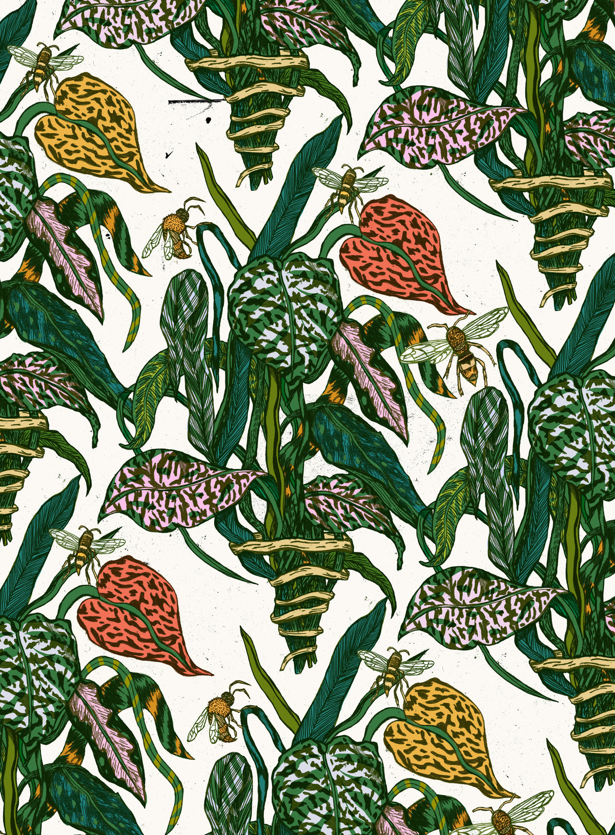 Botanical Bees Wall Mural in your room — zoomed