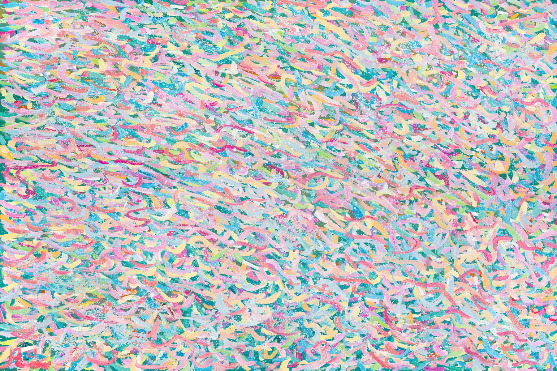 A peaceful modern abstract mural on decorative wallpaper.