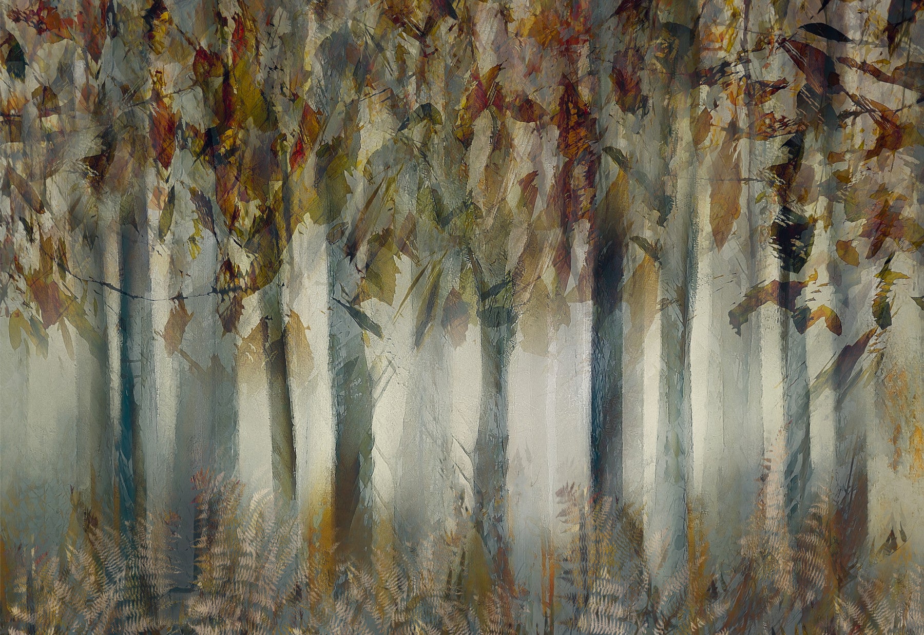 A graceful subtle pattern wall mural in cool, tranquil tones.