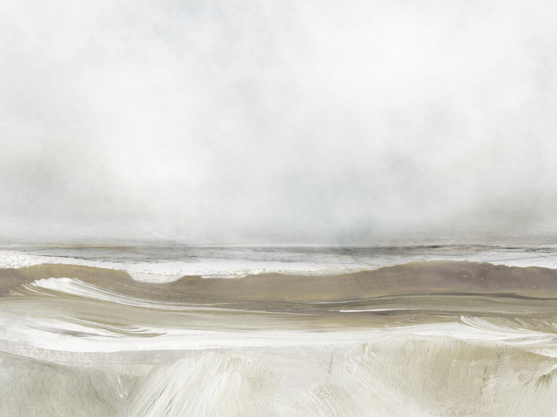 A peaceful modern abstract mural on decorative wallpaper.