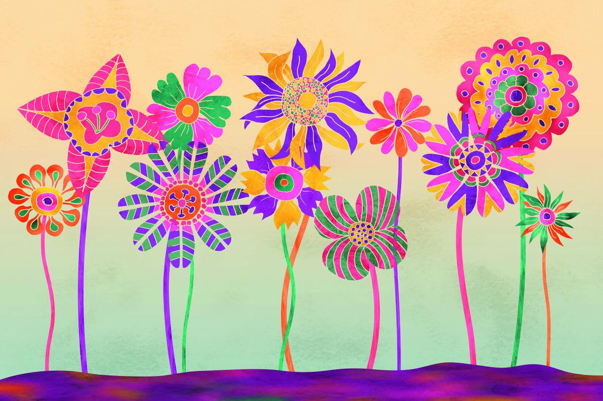 Whimsical Fantasy Flowers Wall Mural in your room