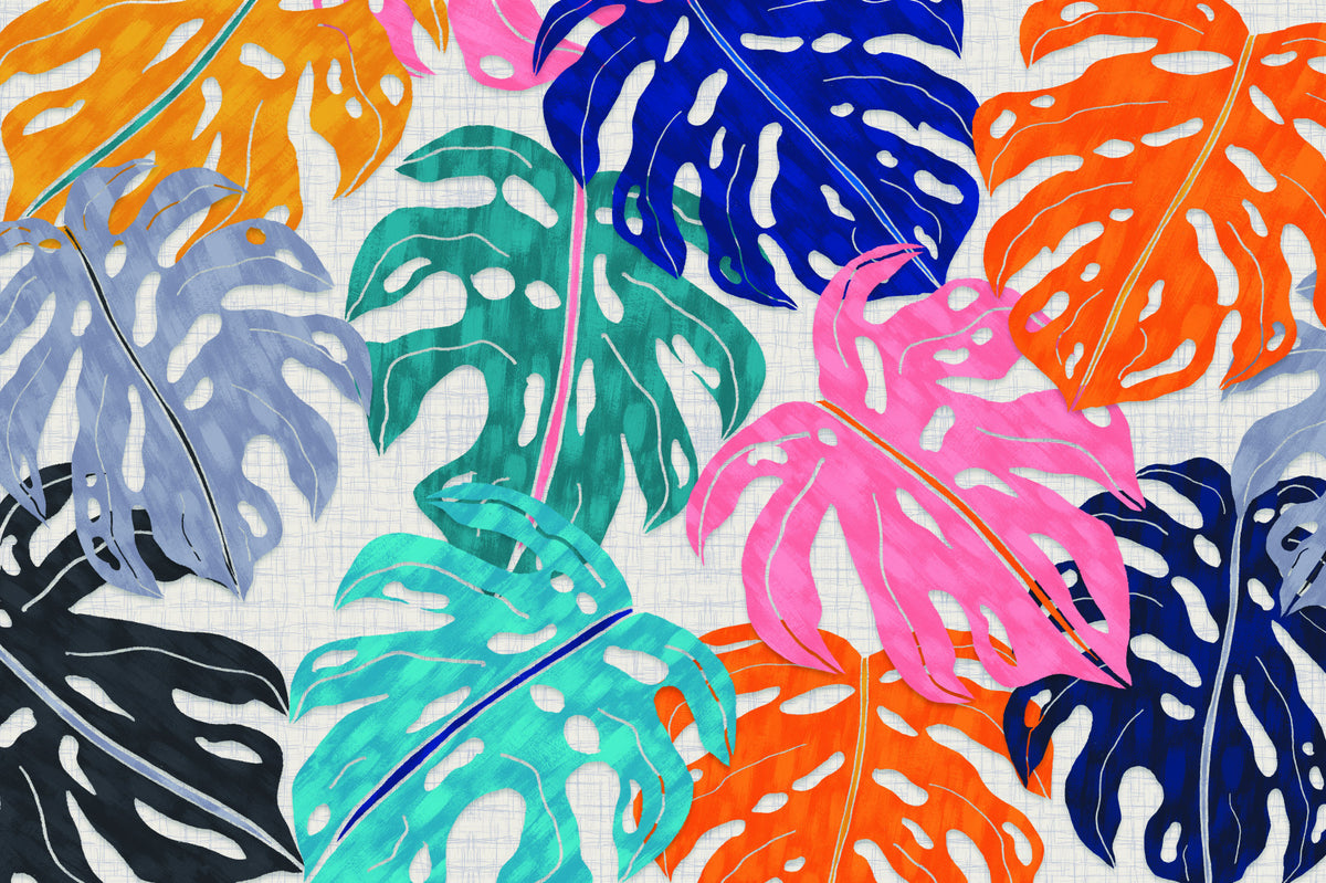 Colorful Bold Monstera Leaves Wall Mural in your room