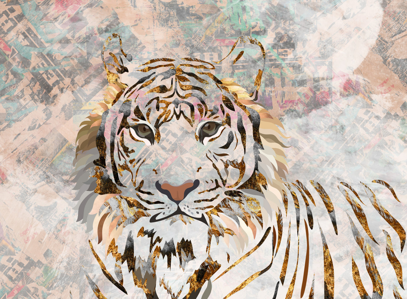 Gilded Tiger Collage Wall Mural -2466698