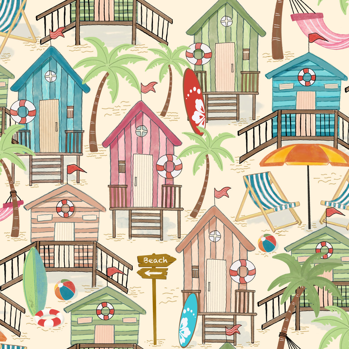 Beach Huts Bliss Wallpaper⁠ in your room