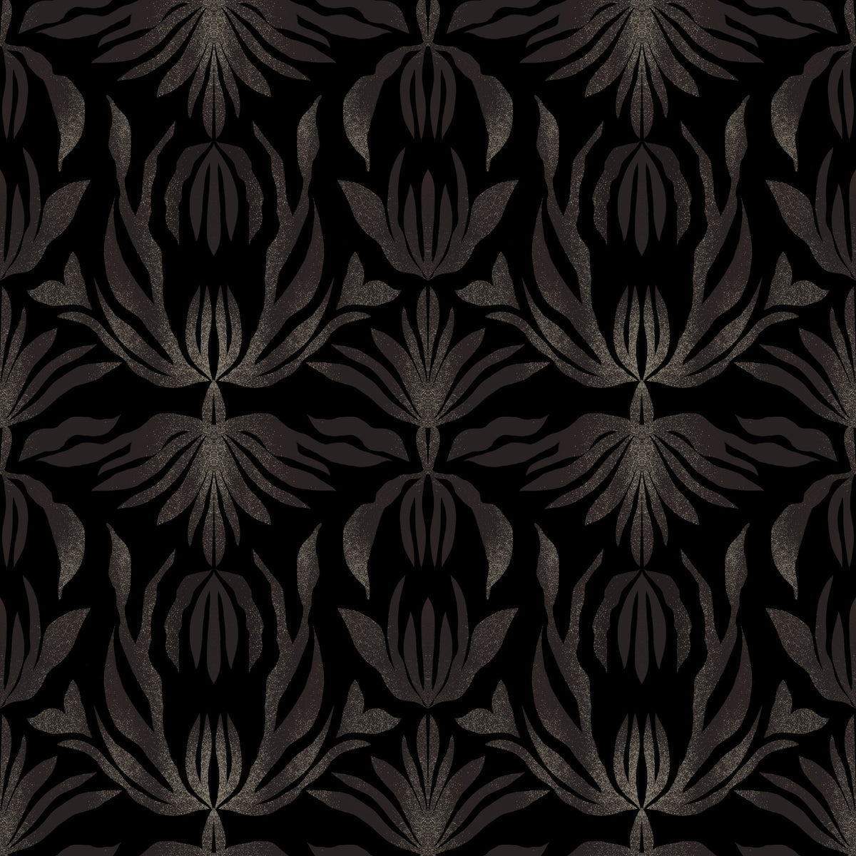 Midnight Bloom Damask art deco style abstract palm leaves Wallpaper⁠ in your room