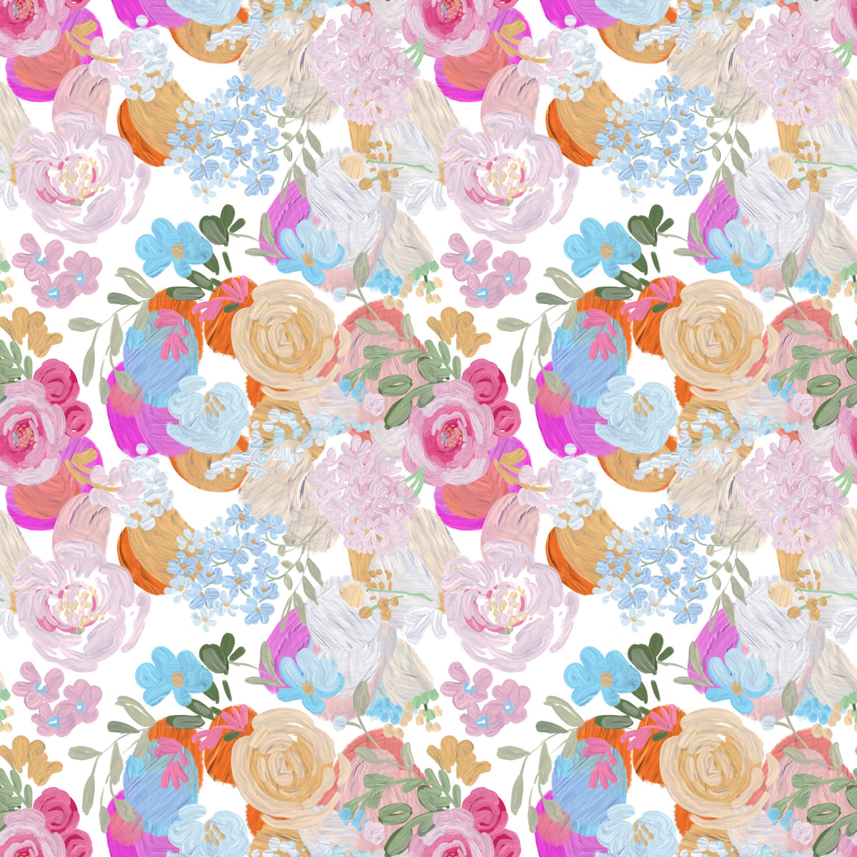Thick oil painted spring vibe magenta floral dream pattern Wallpaper⁠ in your room