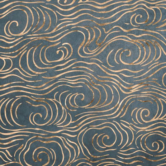 Japanese Waves - Petrol and Gold Wall Mural