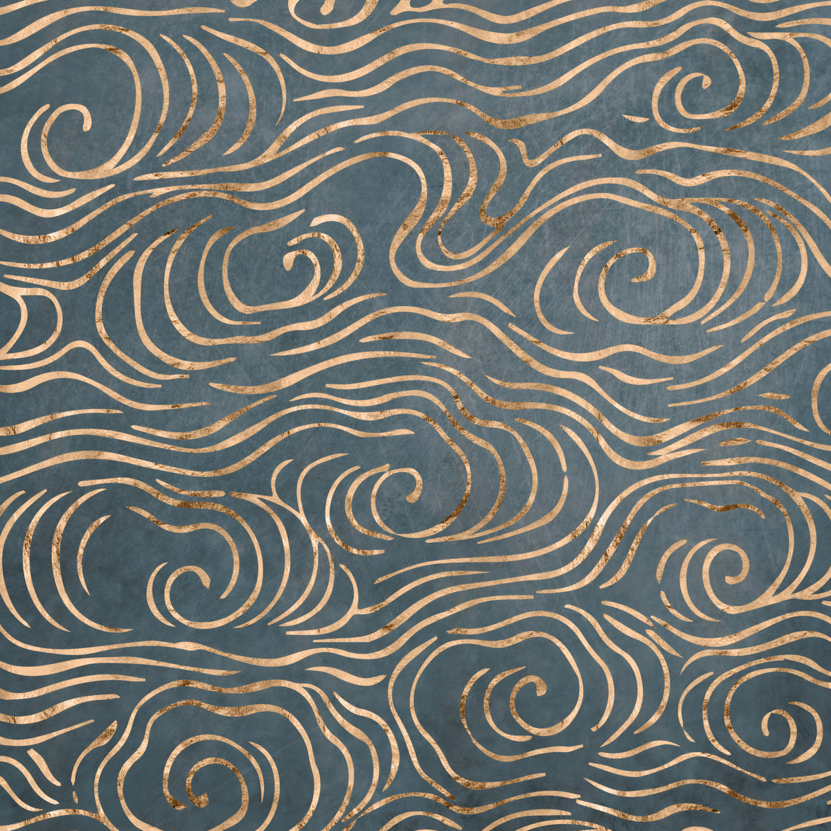 Japanese Waves - Petrol and Gold Wall Mural in your room — zoomed