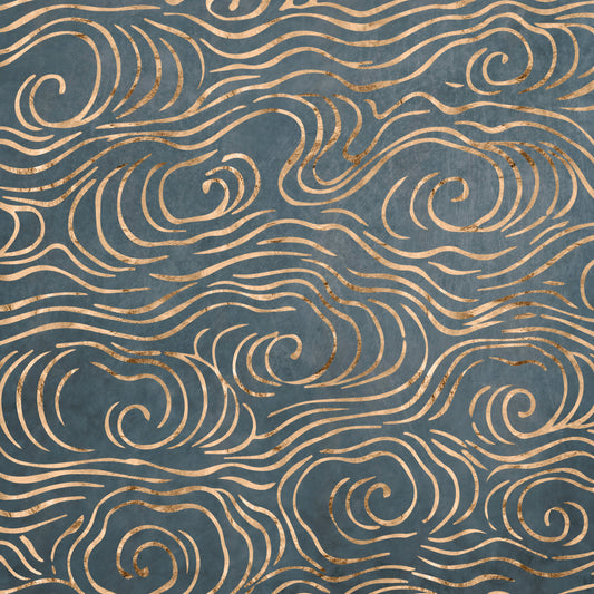 Japanese Waves - Petrol and Gold Wall Mural