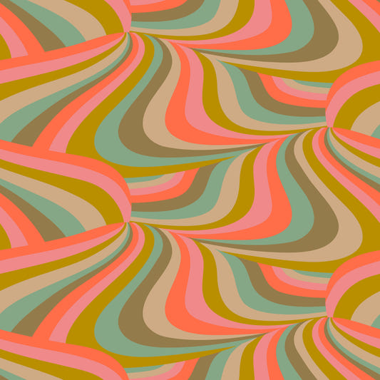 Marble Swirl Groovy Retro Abstract Stripes Colorful Pink Mint Mustard Coral Cream Brown Wallpaper⁠