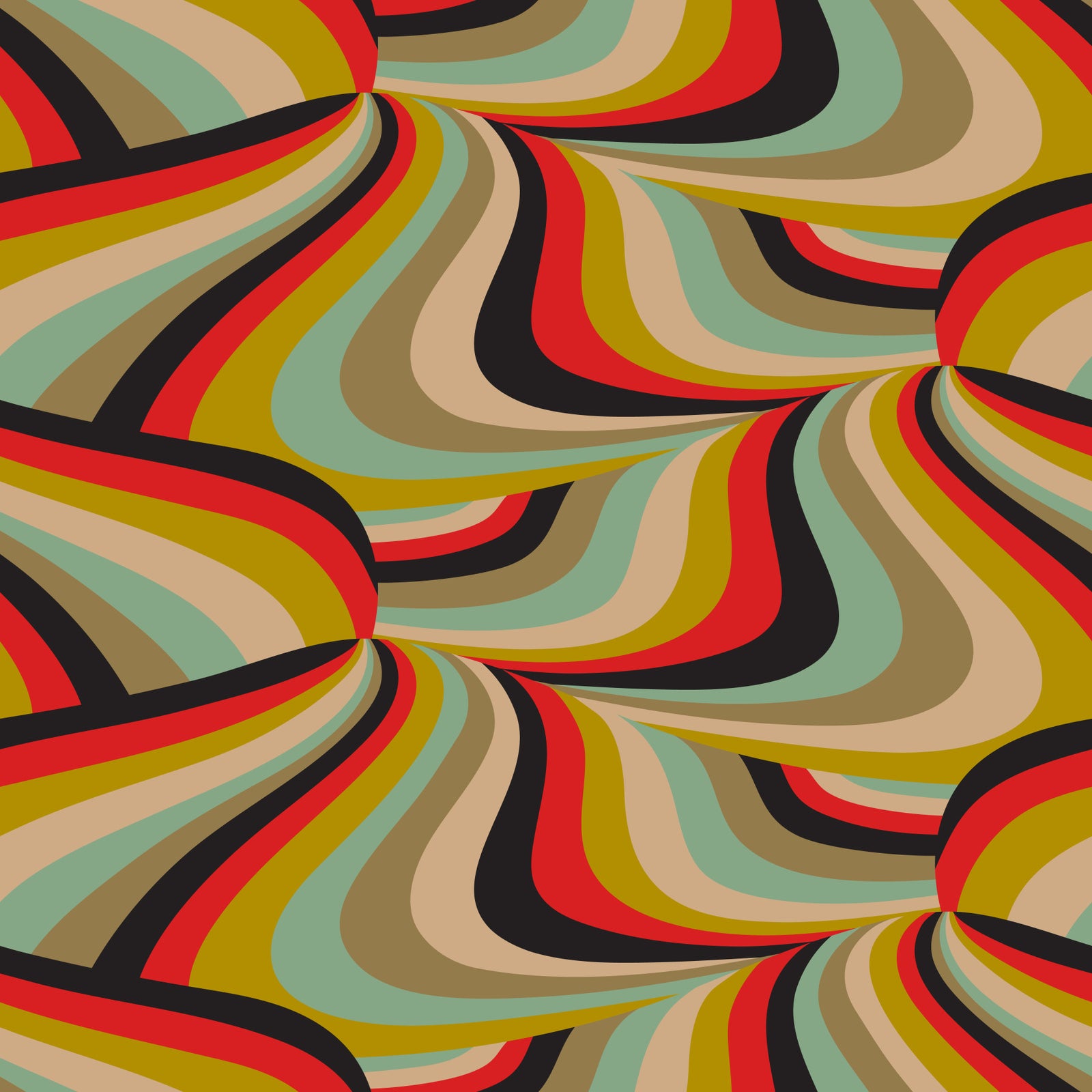 Marble Swirl Groovy Retro Abstract Stripes Colorful Black Red Mustard Mint Brown Cream Wallpaper⁠ in your room