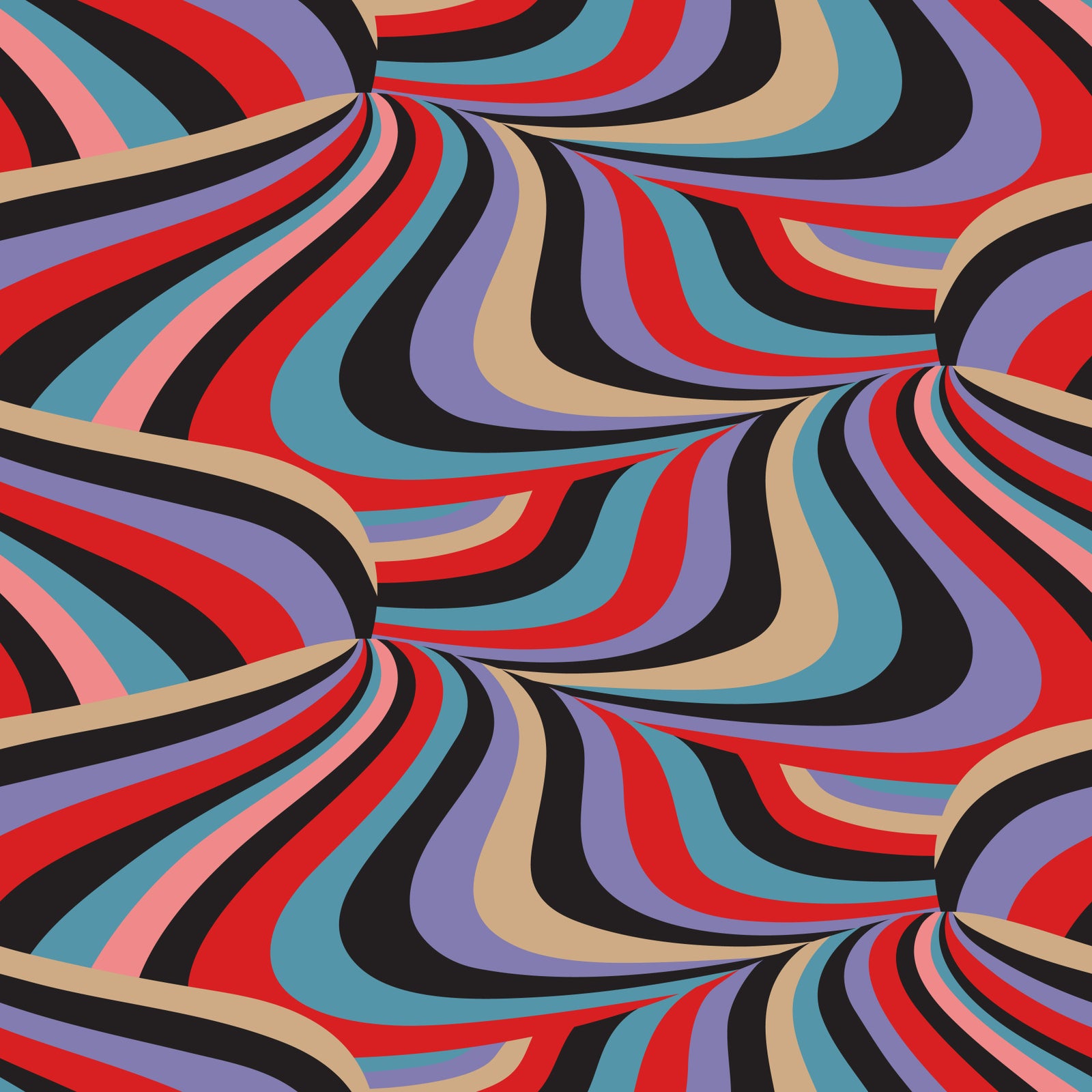 Marble Swirl Groovy Retro Abstract Stripes Colorful Black Purple Red Blue Cream Pink Wallpaper⁠ in your room