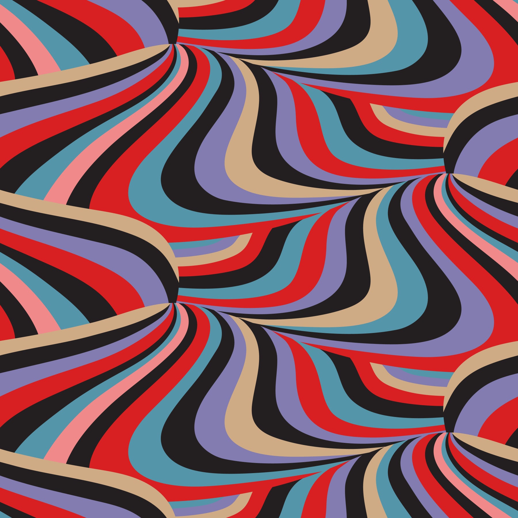Marble Swirl Groovy Retro Abstract Stripes Colorful Black Purple Red Blue Cream Pink Wallpaper⁠