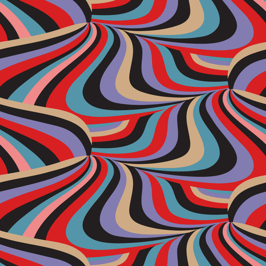 Marble Swirl Groovy Retro Abstract Stripes Colorful Black Purple Red Blue Cream Pink Wallpaper⁠