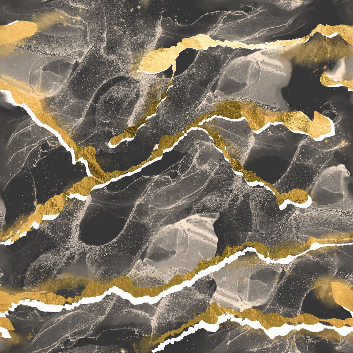 Golden Veins Charcoal Marble - Modern Luxe Abstract Wall Mural in your room