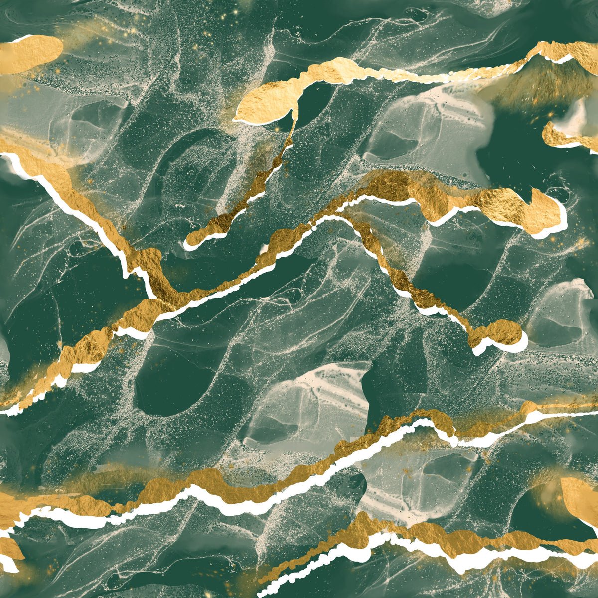Golden Veins Emerald Marble - Modern Luxe Abstract Wall Mural