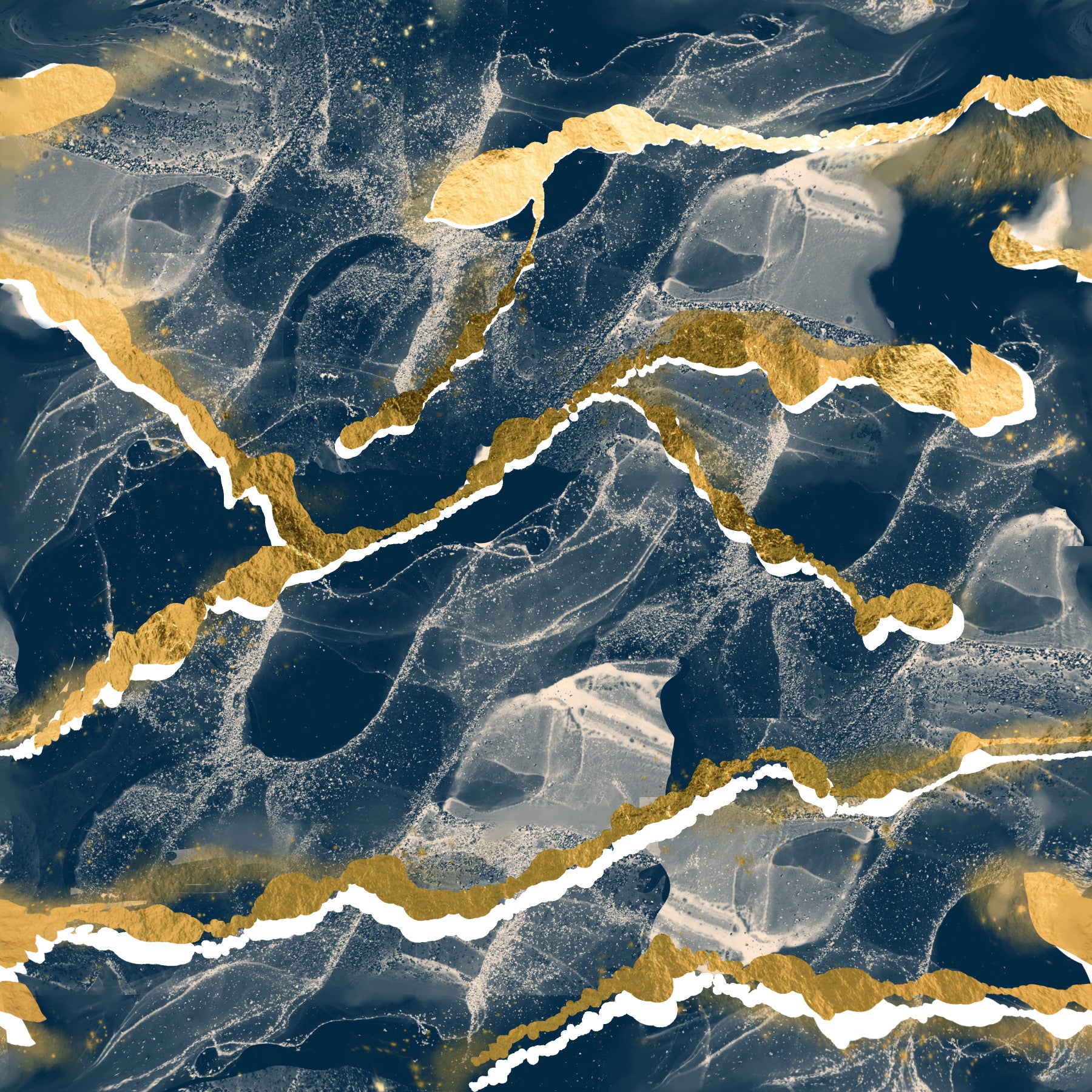Close-up of the Golden Veins Navy Marble Wallpaper, showcasing its modern, luxe abstract pattern.