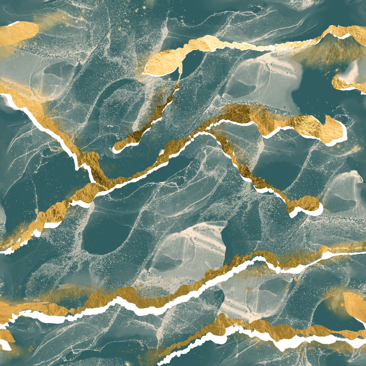 Golden Veins Deep Lagoon Marble - Modern Luxe Abstract Wall Mural in your room