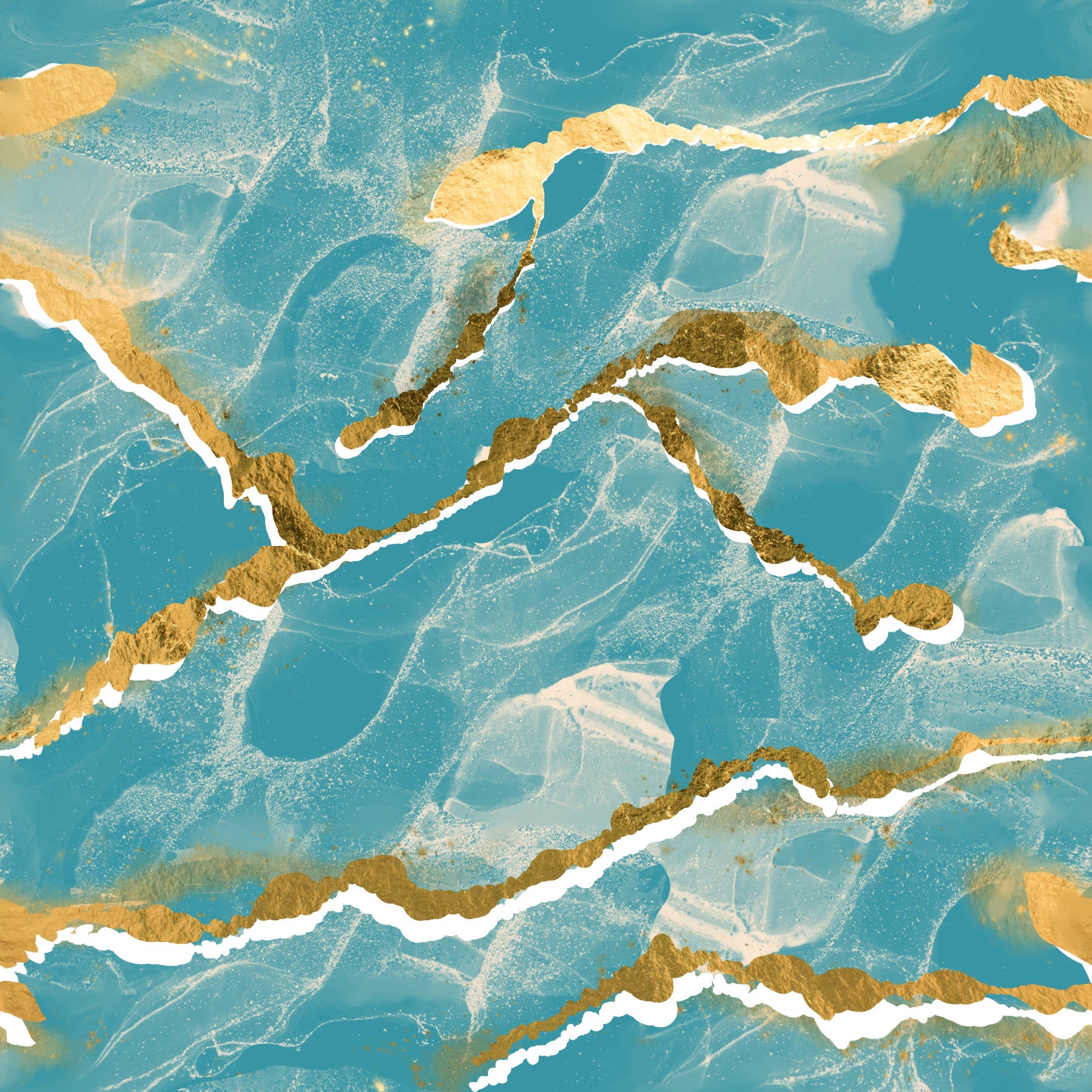 Golden Veins Tropical Teal Marble - Modern Luxe Abstract Wall Mural in your room — zoomed