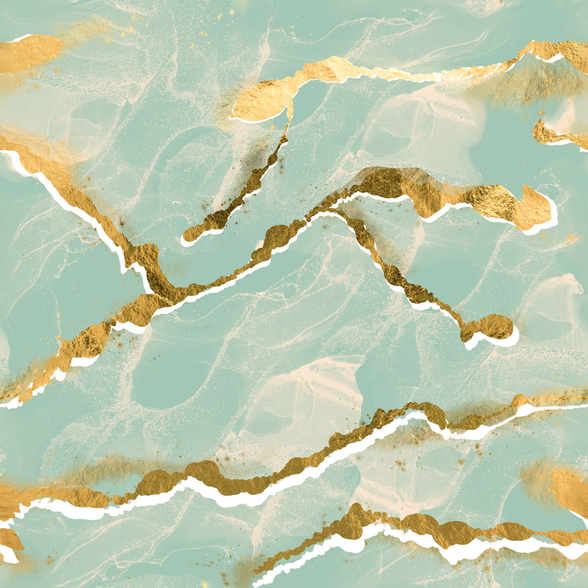 Golden Veins Mint Whisper Marble - Modern Luxe Abstract Wall Mural in your room
