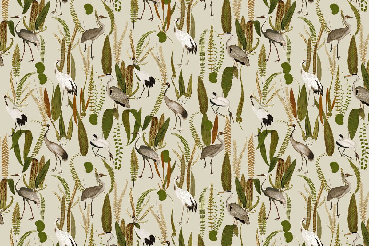 Elegant Vintage Crane Garden Wall Mural in your room
