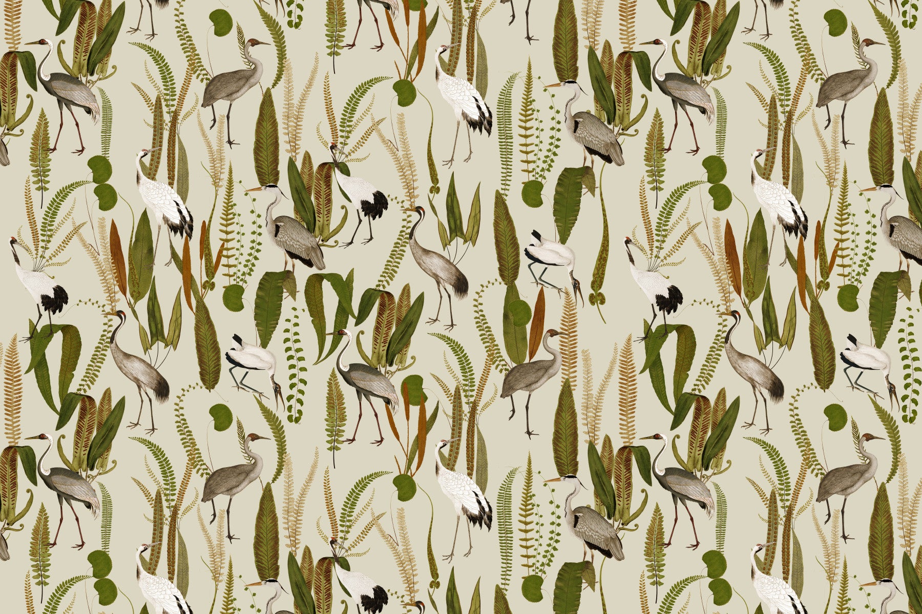 Elegant Vintage Crane Garden Wall Mural