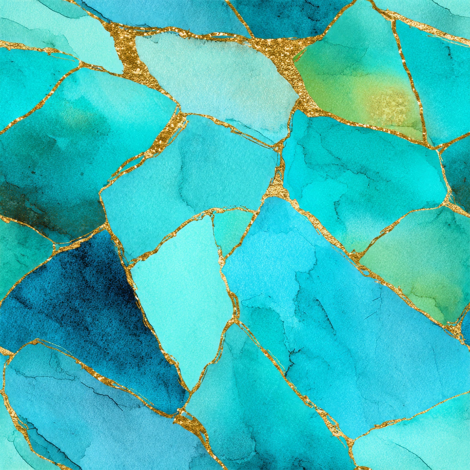 Aqua Gold Marble Mosaic Wallpaper⁠ in your room — zoomed