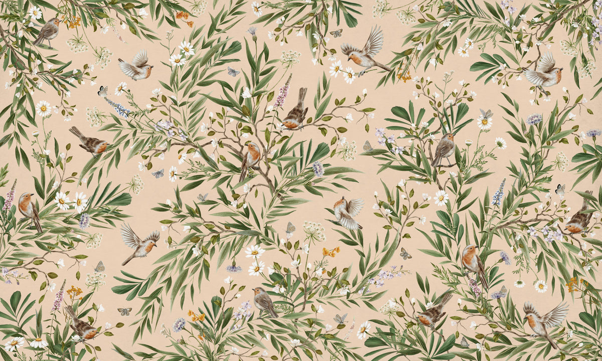 Floral Aviary Wall Mural in your room — zoomed