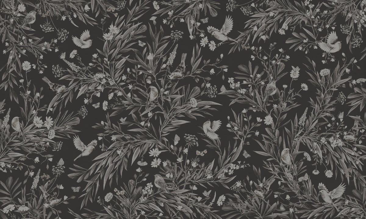Nocturnal Song: Floral & Birds Wall Mural in your room